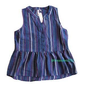 Top Francesca's Sleeveless Chambray Blue Striped Top Size Medium New NWT